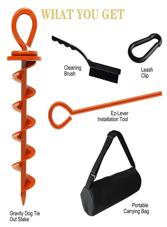 Eurmax USA Heavy Duty Dog Tie Out Stake for Large Dogs up to 210 lbs,Dog Stakes for Outside,Ground Anchor for Dog Leash,Runner Cable, and Pet Gadget Dog Accessories Trampoline Stakes 1-Pack (Orange) - Image 3